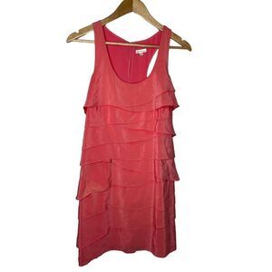 Shoshanna Dress 6 Bright‎ Red-Orange Layered Silk Sleeveless Racerback Mini